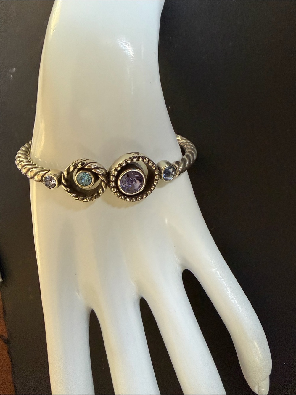 Sterling Silver Multi-Gemstone Cuff Bracelet by David - Purple & Blue Accents
